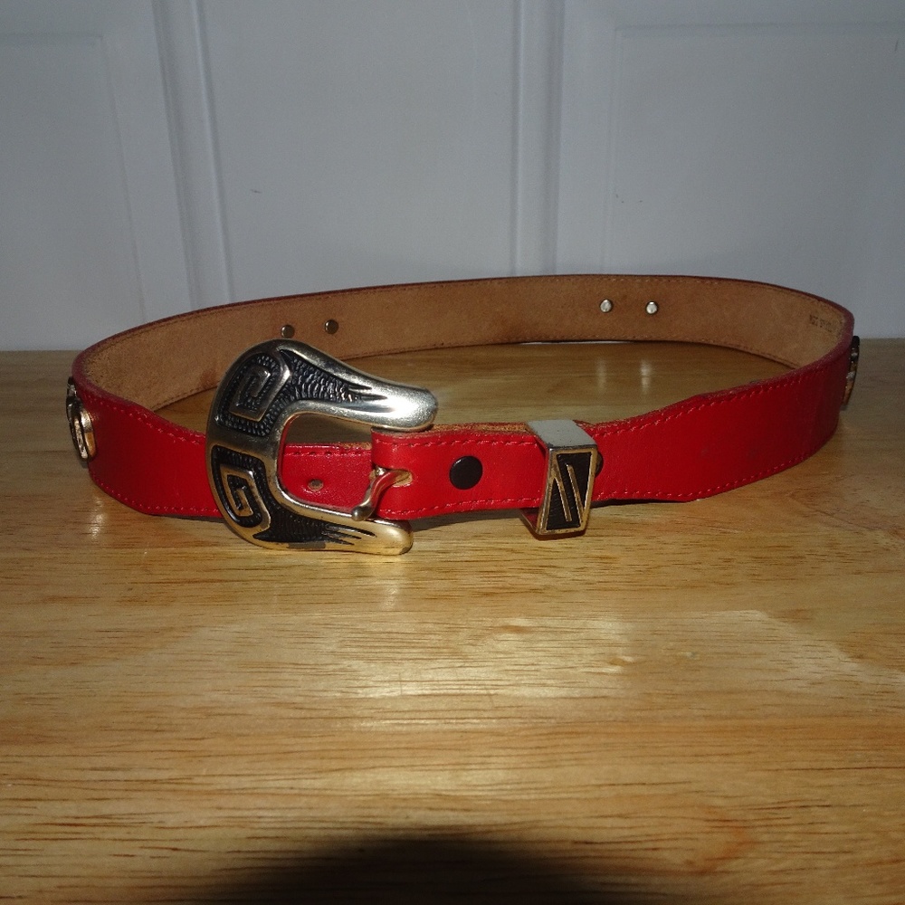 Vtg. Nicona Red Leather Fetish Belt Size 30